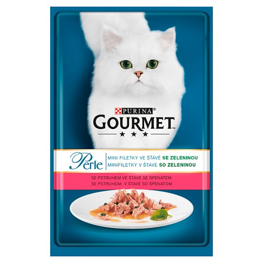 GOURMET Perle mini filetky v šťave so pstruhom, v šťave so špenátom 85 g