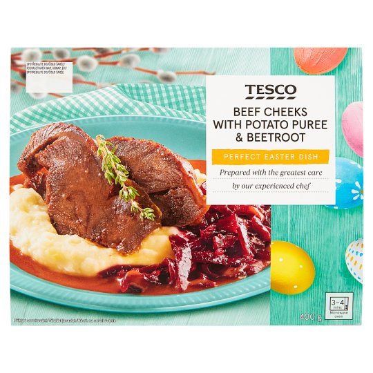 Tesco Pomaly varené hovädzie líčka so zemiakovou kašou a omáčkou z čiernych ríbezlí 400 g
