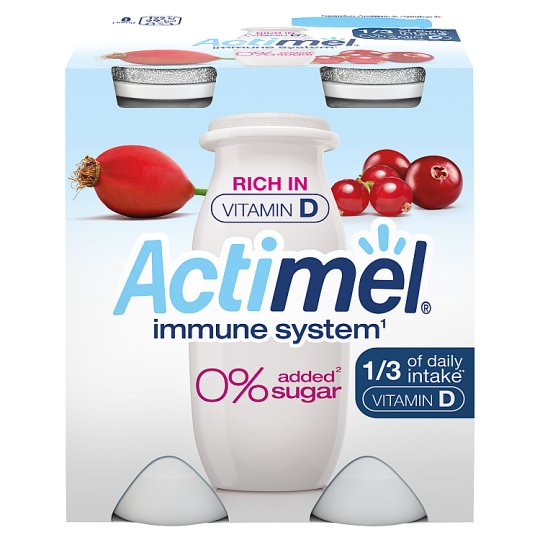 Actimel Yoghurt Drink with Vitamins and 0% Added Sugar Rose Hip-Cranberry 4 x 100 g