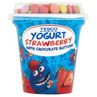 Tesco Jogurt s jahodovou príchuťou a čokoládovým dražé 100 g + 7 g