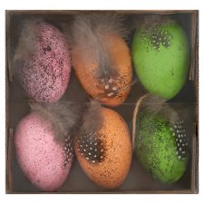 Jumi Eggs with feathers 6 cm 6 pcs