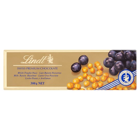 Lindt Švajčiarska mliečna čokoláda s hrozienkami a celými jadrami lieskových orieškov a mandlí 300 g