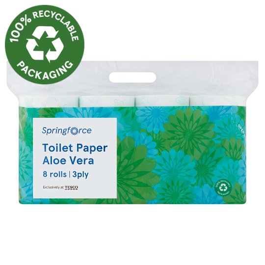 Springforce Toilet Paper Aloe Vera 3 Ply 8 Rolls Tesco Groceries