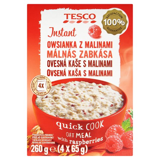 Tesco Instant ovsená kaša s malinami 4 x 65 g