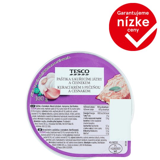 Tesco Kurací krém s pečeňou a cesnakom 100 g