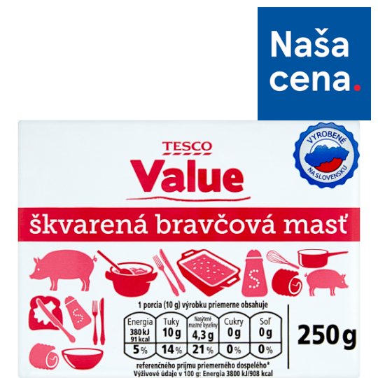 Tesco Value Škvarená bravčová masť 250 g