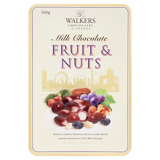 Walkers Fruit & Nuts výber orechov a hrozienok v mliečnej čokoláde 300 g