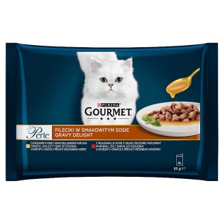 GOURMET Perle Gravy Delight Multipack s kuraťom a s hovädzím v ochutených omáčkach 4 x 85 g