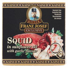 Franz Josef Kaiser Exclusive Kalamáre v slnečnicovom oleji s cesnakovou príchuťou 80 g