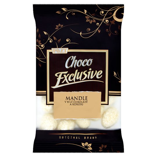 Poex Choco Exclusive Pražené jadrá mandlí v bielej čokoláde a kokose 150 g