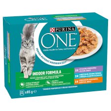 PURINA ONE INDOOR with Veal, Carrots, Chicken, Carrots, Tuna, Green Beans in Juice, 12 x 85 g