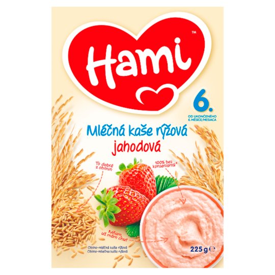 Hami Obilno-mliečna kaša ryžová jahodová 225 g