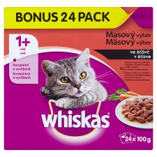 Whiskas Mäsový výber v šťave kompletné krmivo pre dospelé mačky 24 x 100 g