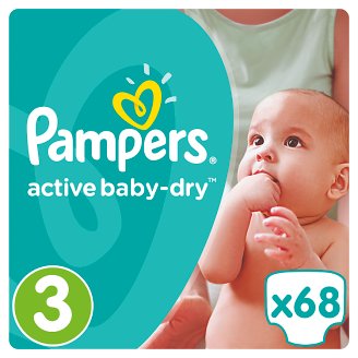 Pampers Active Baby-Dry Detské Jednorazové Plienky, Veľkosť 3 (Midi), 68 ks