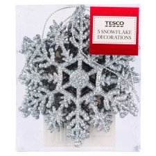 Sparkling Silver Snowflake Hanging Decoration 5 pcs