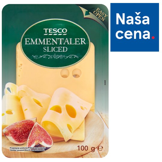 Tesco Emmentaler polotvrdý zrejúci plnotučný syr plátky 100 g