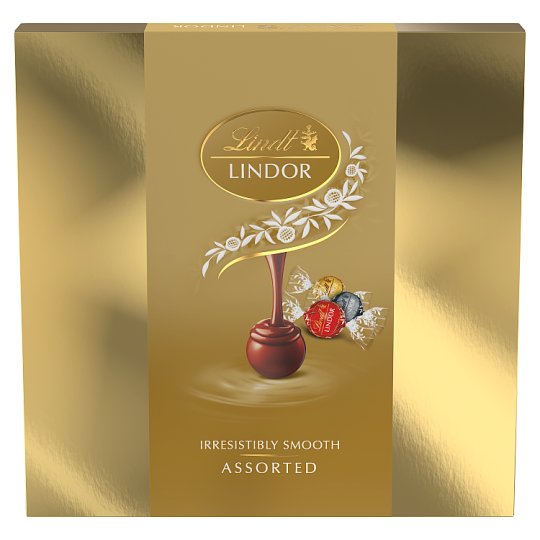 Lindt Lindor Zmes mliečnej, bielej a horkej čokolády s jemnou tekutou náplňou 150 g
