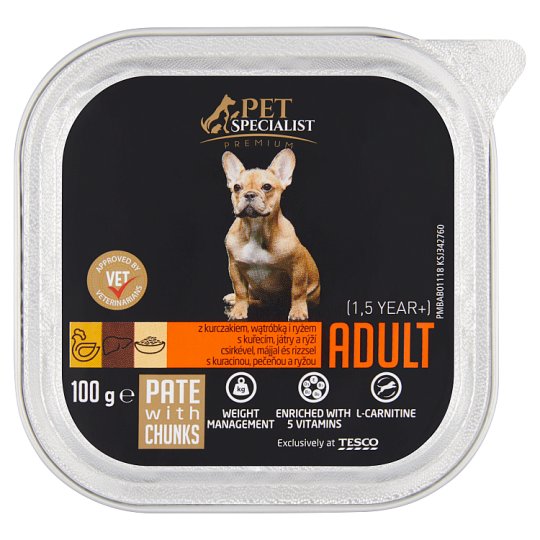 Tesco Pet Specialist Premium Adult paštéta s kuracinou, pečeňou a ryžou 100 g