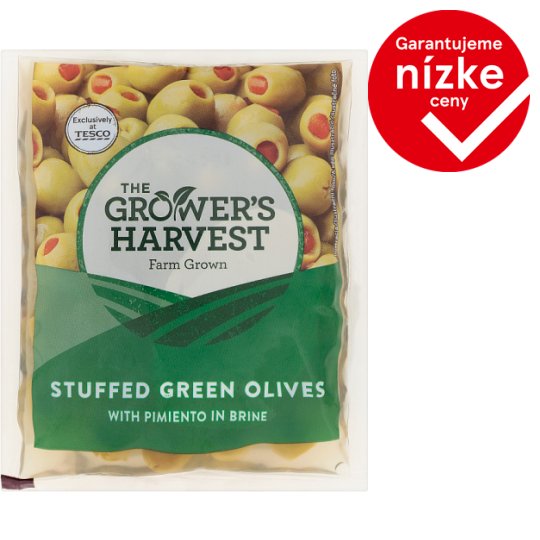 The Grower's Harvest Zelené olivy plnené paprikovou pastou v slanom náleve 195 g