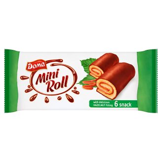 Doma Mini roláda s náplňou s lieskovo-orieškovou príchuťou máčaná v kakaovej poleve 6 x 32 g