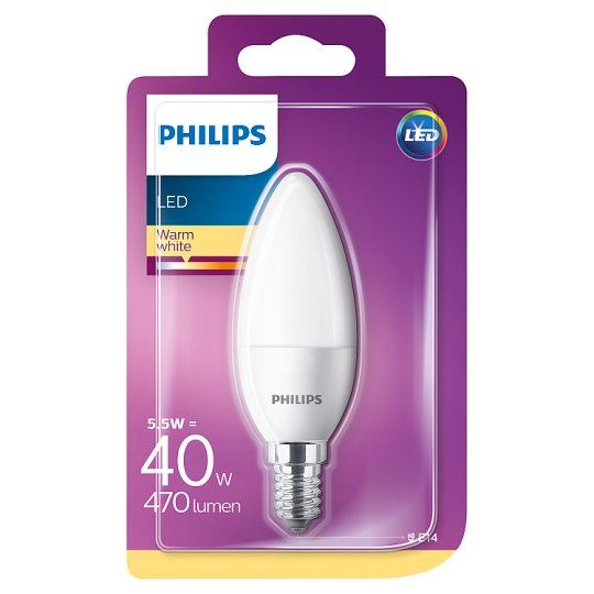 Philips LED žiarovka sviečka 5,5 W (40 W) E14 teplá biela