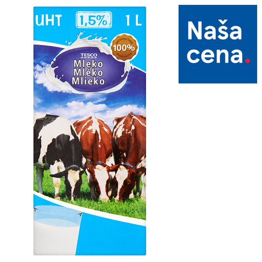 Tesco Trvanlivé polotučné mlieko 1,5% 1 l